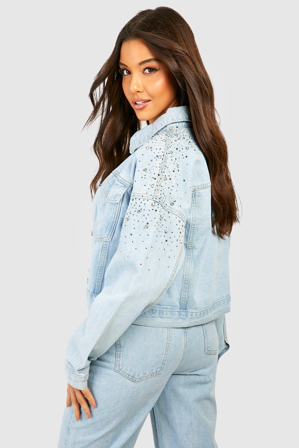 Diamante denim jacket best sale